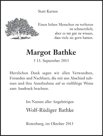 Traueranzeige von Margot Bathke von KRZ