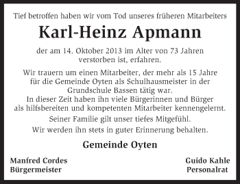 Traueranzeige von Karl-Heinz Apmann von KRZ