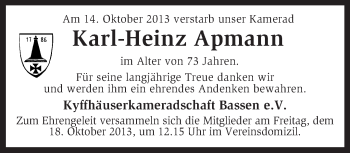 Traueranzeige von Karl-Heinz Apmann von KRZ