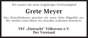 Traueranzeige von Grete Meyer von KRZ