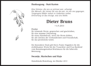 Traueranzeige von Dieter Bruns von KRZ