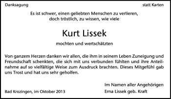 Traueranzeige von Kurt Lissek von KRZ