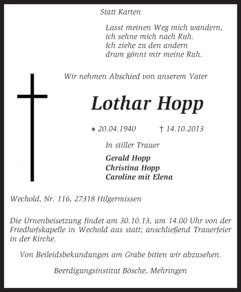 Traueranzeige von Lothar Hopp von KRZ