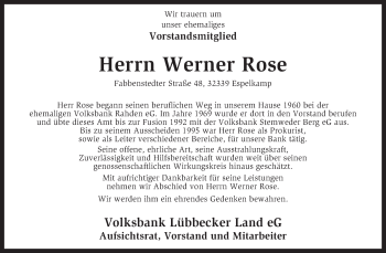 Traueranzeige von Werner Rose von KRZ