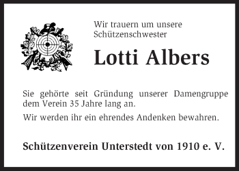 Traueranzeige von Lotti Albers von KRZ