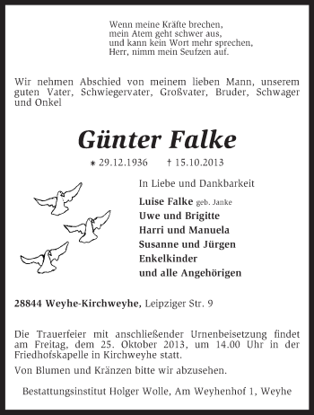 Traueranzeige von Günter Falke von KRZ