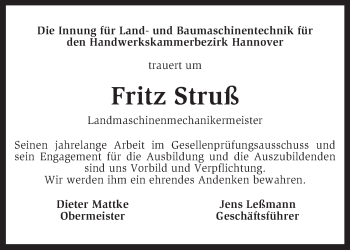 Traueranzeige von Fritz Struß von KRZ