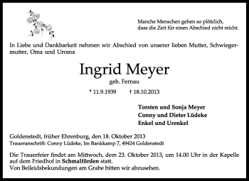 Traueranzeige von Ingrid Meyer von KRZ