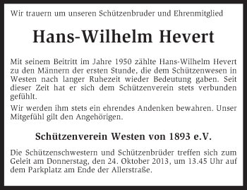 Traueranzeige von Hans-Wilhelm Hevert von KRZ