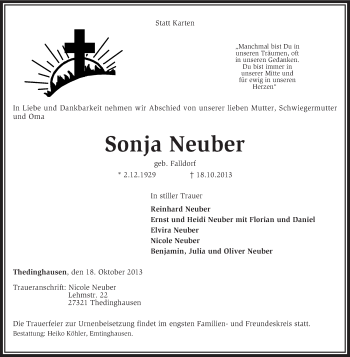 Traueranzeige von Sonja Neuber von KRZ