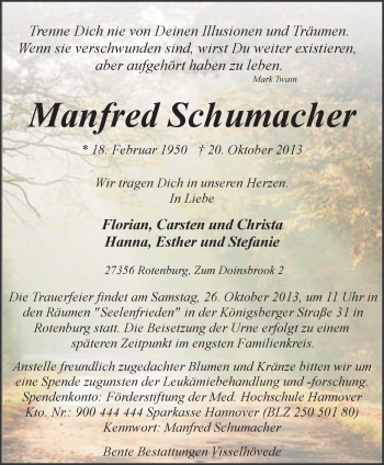 Traueranzeige von Manfred Schumacher von KRZ