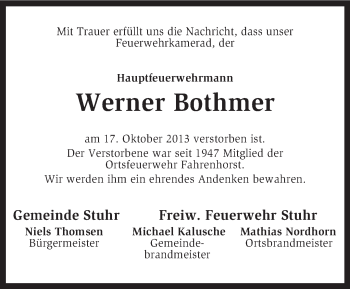 Traueranzeige von Werner Bothmer von KRZ