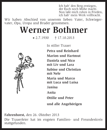 Traueranzeige von Werner Bothmer von KRZ