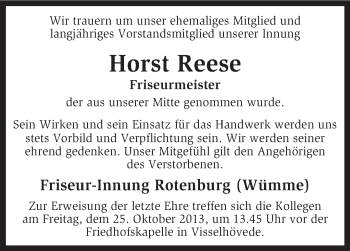 Traueranzeige von Horst Reese von KRZ