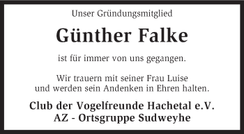 Traueranzeige von Günther Falke von KRZ