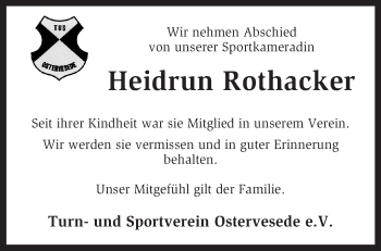 Traueranzeige von Heidrun Rothacker von KRZ