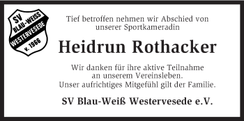 Traueranzeige von Heidrun Rothacker von KRZ