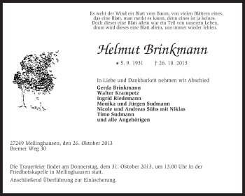 Traueranzeige von Helmut Brinkmann von KRZ