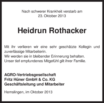 Traueranzeige von Heidrun Rothacker von KRZ