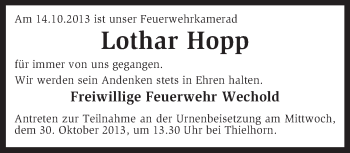 Traueranzeige von Lothar Hopp von KRZ