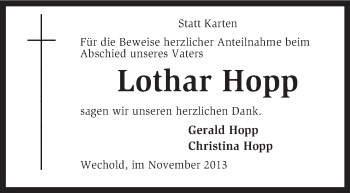 Traueranzeige von Lothar Hopp von KRZ