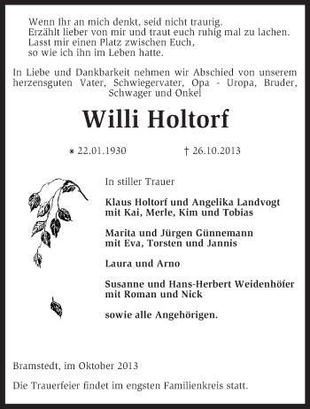 Traueranzeige von Willi Holtorf von KRZ