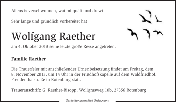 Traueranzeige von Wolfgang Raether von KRZ