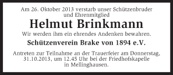 Traueranzeige von Helmut Brinkmann von KRZ