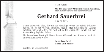 Traueranzeige von Gerhard Sauerbrei von KRZ