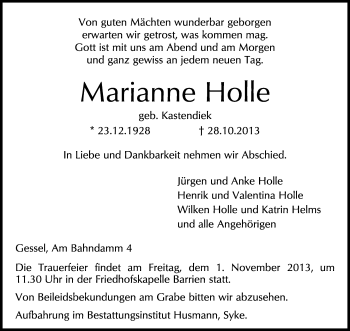 Traueranzeige von Marianne Holle von KRZ