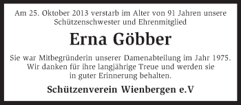 Traueranzeige von Erna Göbber von KRZ