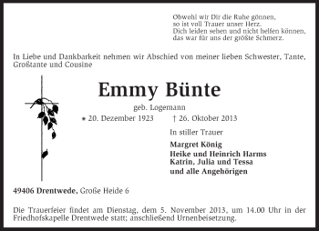 Traueranzeige von Emmy Bünte von KRZ