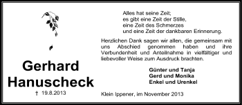 Traueranzeige von Gerhard Hanuschek von KRZ