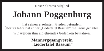 Traueranzeige von Johann Poggenburg von KRZ