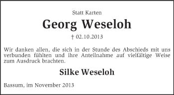 Traueranzeige von Georg Weseloh von KRZ