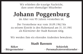 Traueranzeige von Johann Poggenburg von KRZ