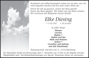 Traueranzeige von Elke Diesing von KRZ