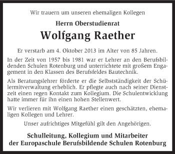 Traueranzeige von Wolfgang Raether von KRZ