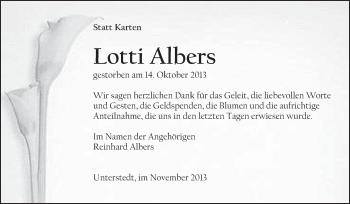 Traueranzeige von Lotti Albers von KRZ