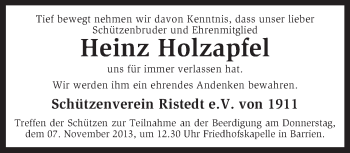 Traueranzeige von Heinz Holzapfel von KRZ