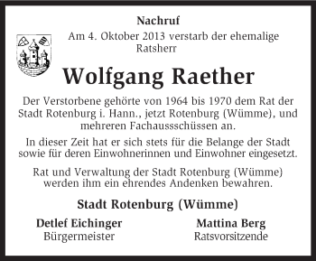 Traueranzeige von Wolfgang Raether von KRZ