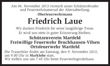 Traueranzeige von Friedrich Laue von KRZ