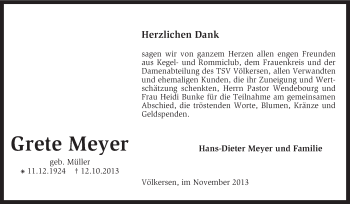 Traueranzeige von Grete Meyer von KRZ