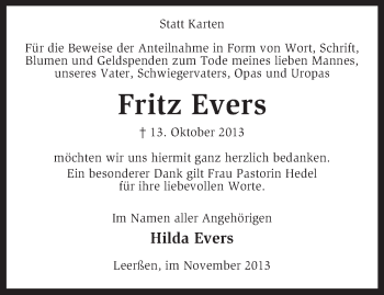 Traueranzeige von Fritz Evers von KRZ