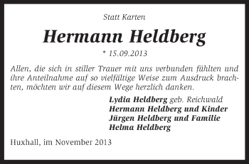 Traueranzeige von Hermann Heldberg von KRZ