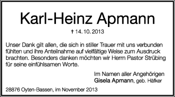 Traueranzeige von Karl-Heinz Apmann von KRZ