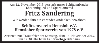 Traueranzeige von Fritz Sandering von KRZ