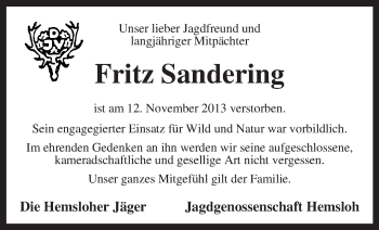 Traueranzeige von Fritz Sandering von KRZ