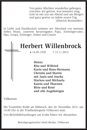 Traueranzeige von Herbert Willenbrock von KRZ