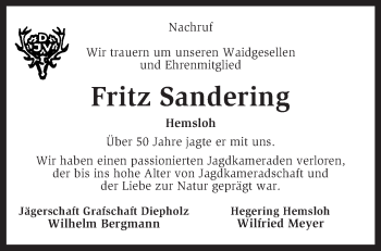 Traueranzeige von Fritz Sandering von KRZ